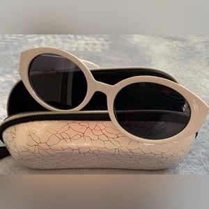 NWOT White Sunglasses. 100% UV protection. Hard Cover Zipper Case included.